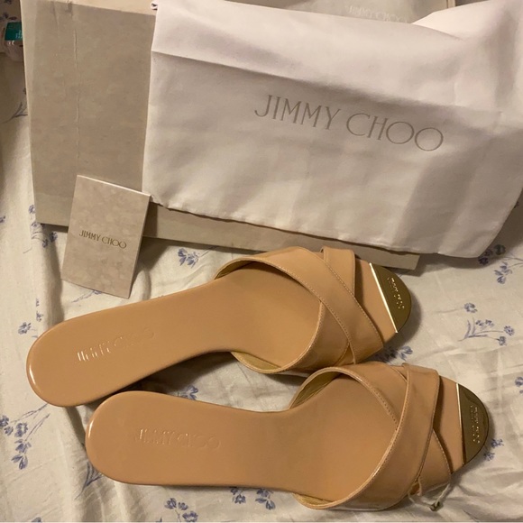 NWOT Jimmy Choo Logo Panna patent-leather platform mules Sandal EU Size 42 - Picture 6 of 12